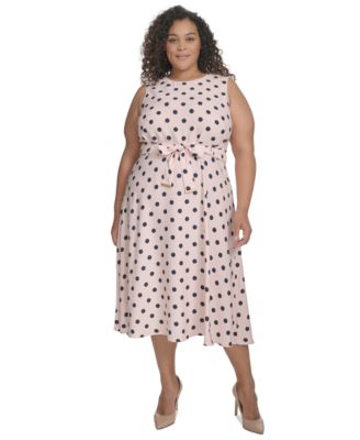 Calvin Klein - Plus Size Polka-Dot Belted Midi Dress