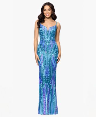 Blondie Nites - Juniors' Sequin Notched-Neck Mermaid Gown
