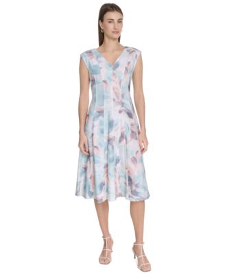 Calvin Klein - Women's Watercolor-Print A-Line Dress
