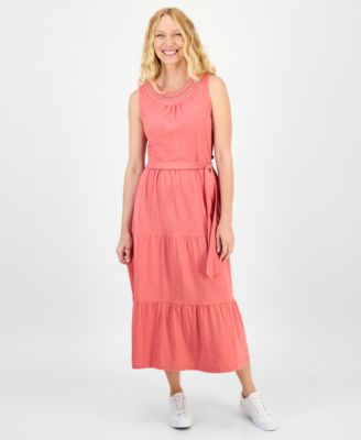 Nautica Jeans - Women's Cotton Round-Neck Sleeveless Tiered Dress
