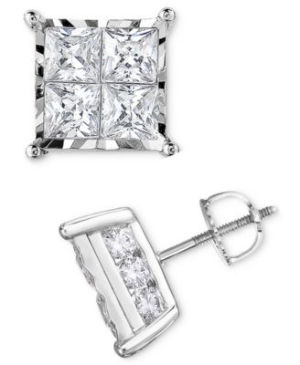 TruMiracle - Diamond Princess Quad Stud Earrings (2 ct. t.w.) in 14k White Gold