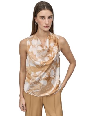 DKNY - Petite Printed Sleeveless Cowlneck Top
