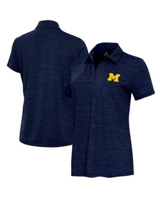 Antigua - Women's Heather Navy Michigan Wolverines Layout V-Neck Polo Shirt
