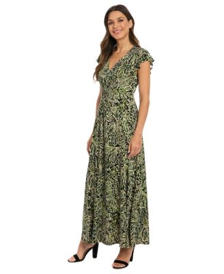 London Times - Petites Printed Jersey Long Fit & Flare Dress