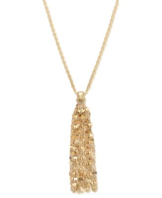 Italian Gold - Mirror Chain Multi-Strand Tassel 18" Pendant Necklace in 10k Gold
