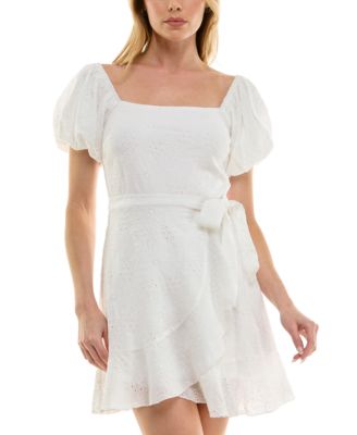 Trixxi - Juniors' Eyelet Embroidered Puff-Sleeve Fit & Flare Dress