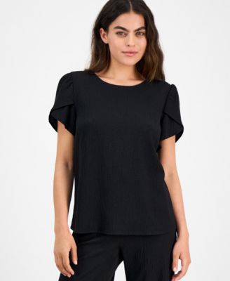 AK Anne Klein - Petite Tulip-Sleeve Jewel-Neck Top