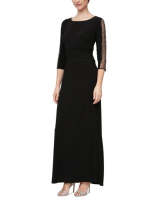 SL Fashions - Women's Beaded-Sleeve Ruched-Waist Gown