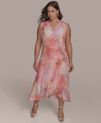 Donna Karan New York - Plus Size Floral-Print Surplice Midi Dress