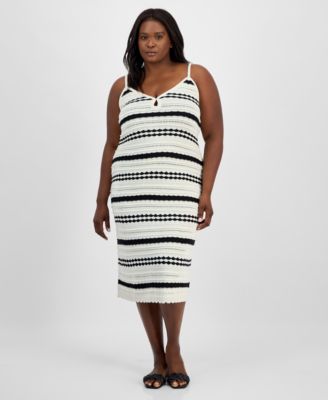 Madden Girl - Trendy Plus Size Striped Pointelle Knit Sleeveless Midi Dress