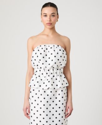 French Connection - Women's Strapless Polka Dot Peplum Top