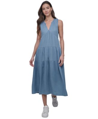 DKNY Jeans - Women's Sleeveless Tiered Midi Dress