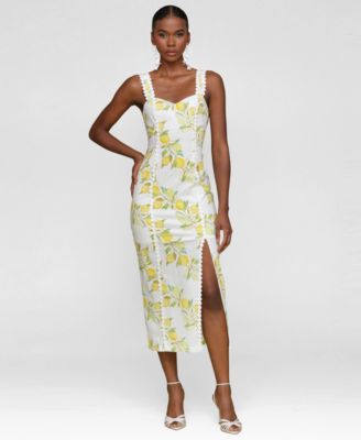 Avec Les Filles - Women's Lemon-Print Bodycon Midi Dress