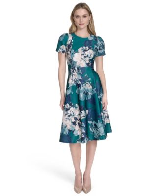 Calvin Klein - Women's Women's Scuba Floral-Print Fit & Flare Dress