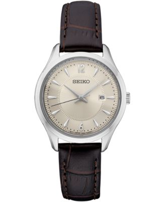 Seiko - Women's Essential Brown Leather Strap Watch 30mm