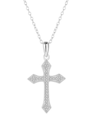 Macy's - Diamond Cross 18" Pendant Necklace (1/6 ct. t.w.) in Sterling Silver