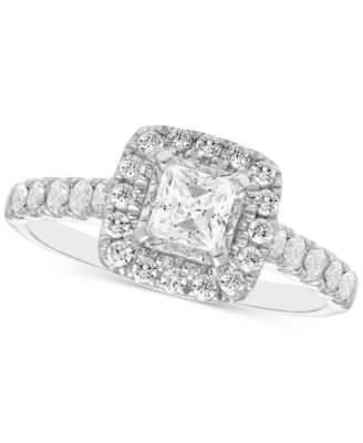 Macy's - Diamond Princess & Round Halo Engagement Ring (1 ct. t.w.) in 14k White Gold