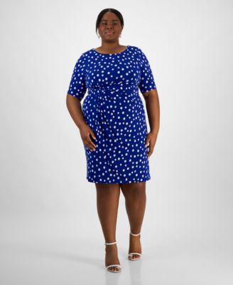 Connected - Plus Size Printed Short-Sleeve Faux-Wrap Sheath Dress