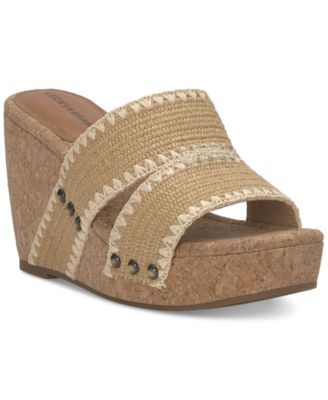 Lucky Brand - Women's Vickta Platform Whipstitch Cork Slide Wedge Sandals