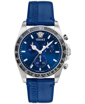 Versace - Men's Swiss Chronograph Greca Blue Leather Strap Watch 43mm