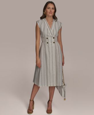 Donna Karan New York - Women's Striped V-Neck Dress