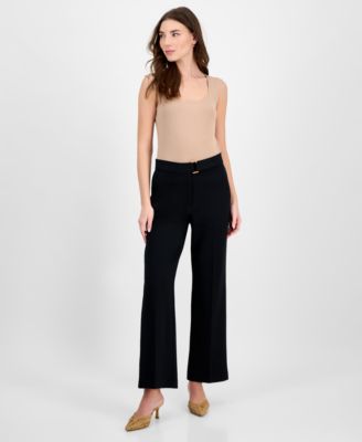 T Tahari - Women's Solid-Color Twill Crepe Wide-Leg Pants