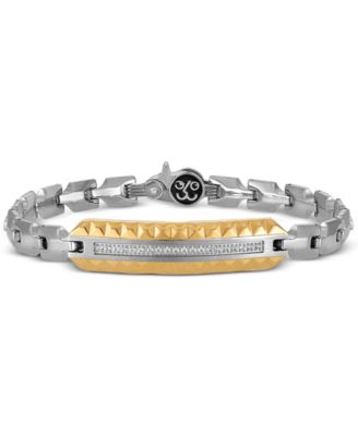 Esquire Men's Jewelry - Diamond ID Bracelet (1/5 ct. t.w.) in Stainless Steel & Gold-Tone Ion-Plated Stainless Steel