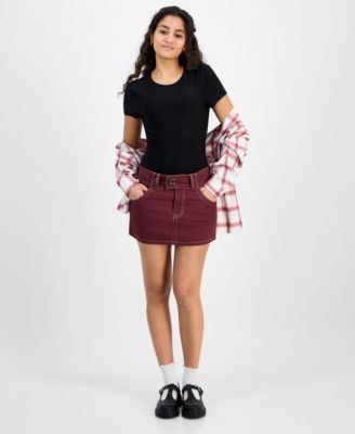 Celebrity Pink - Juniors' Double-Button Contrast-Stitch Mini Skirt