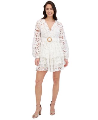 Siena - Women's Blouson-Sleeve Tiered Lace A-Line Dress