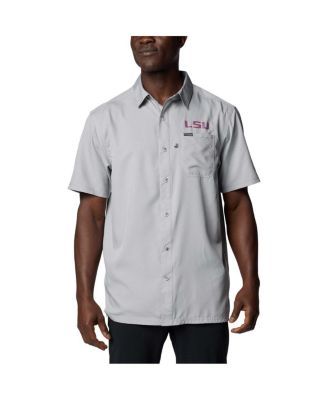 Columbia - Men's Gray LSU Tigers PFG Slack Tide Omni-Shade Button-Up Camp Shirt