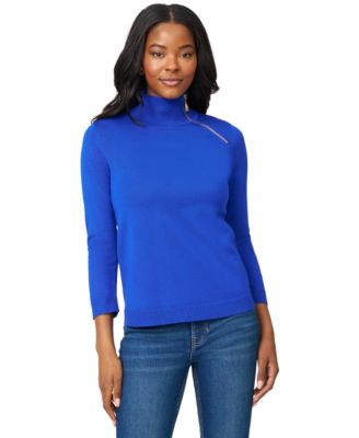 Melissa Paige - Petite Mock Neck Asymmetric-Zip Sweater